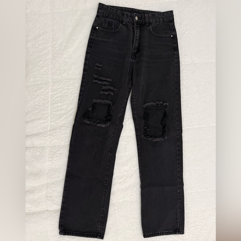 SHEIN - Black Denim Ripped Jeans
